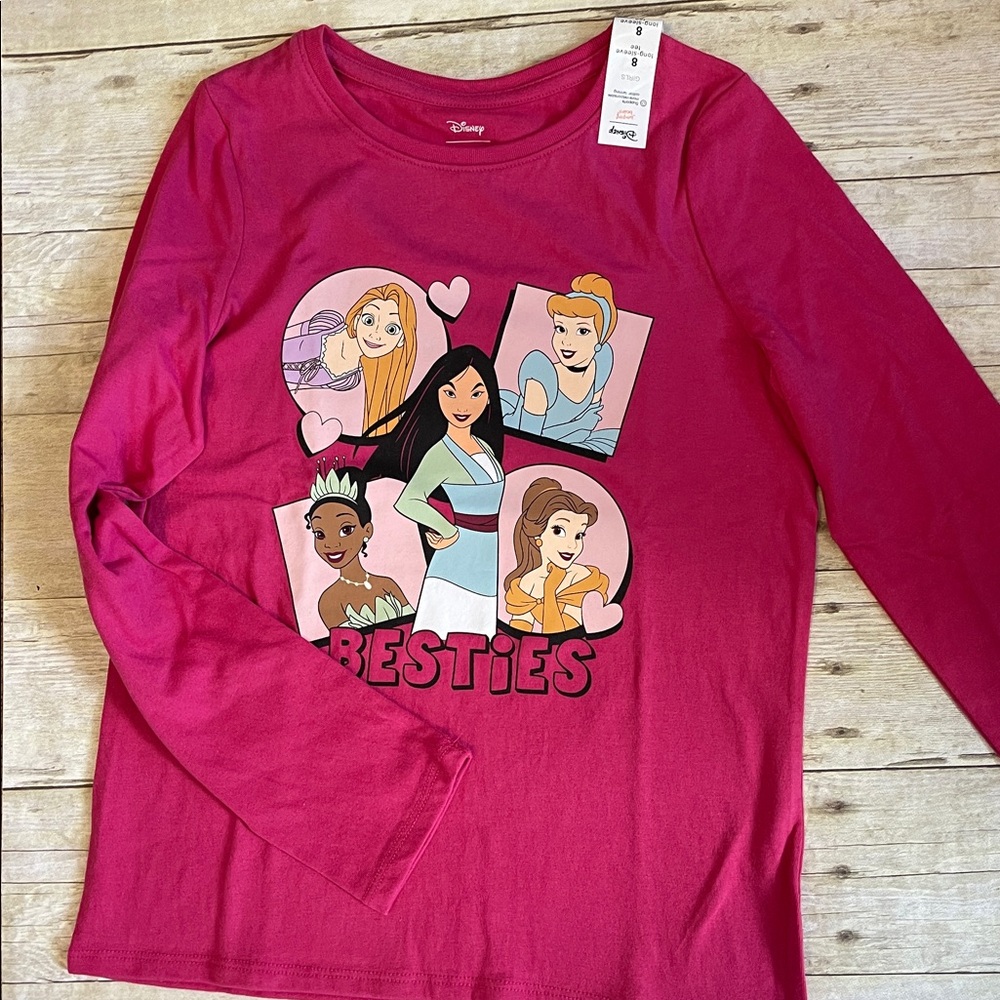 NWT Disney Besties Long Sleeve Pink Top Size 8 Girls Princesses